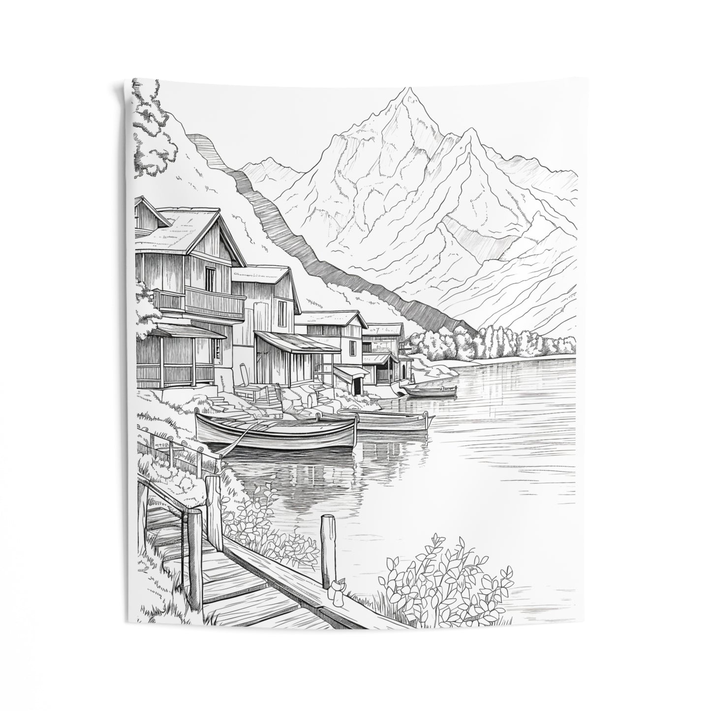 Indoor Wall Tapestries Coloring Kit with 10 Fabric Markers - Mountain and Lake