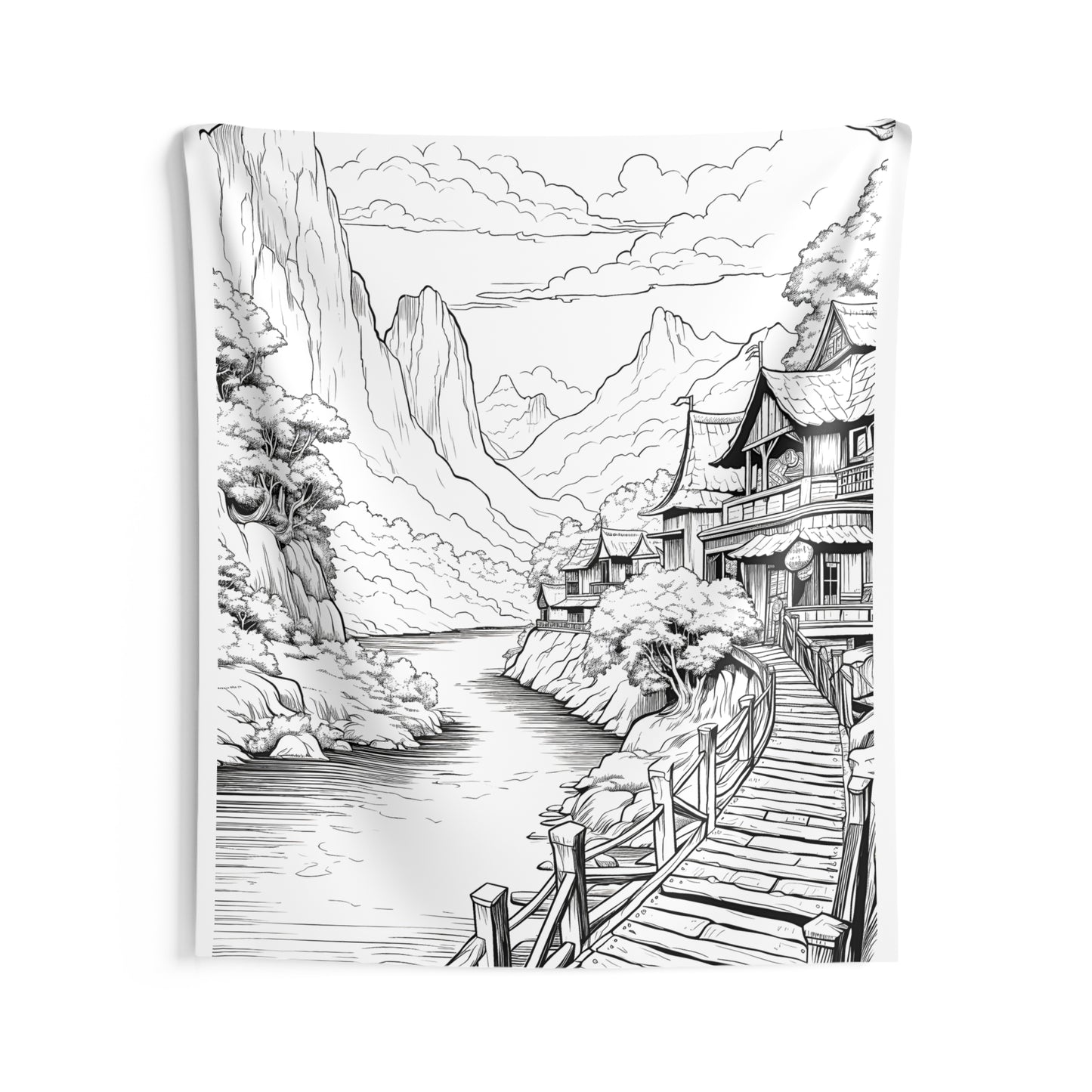 Indoor Wall Tapestries Coloring Kit with 10 Fabric Markers - Mountain Village