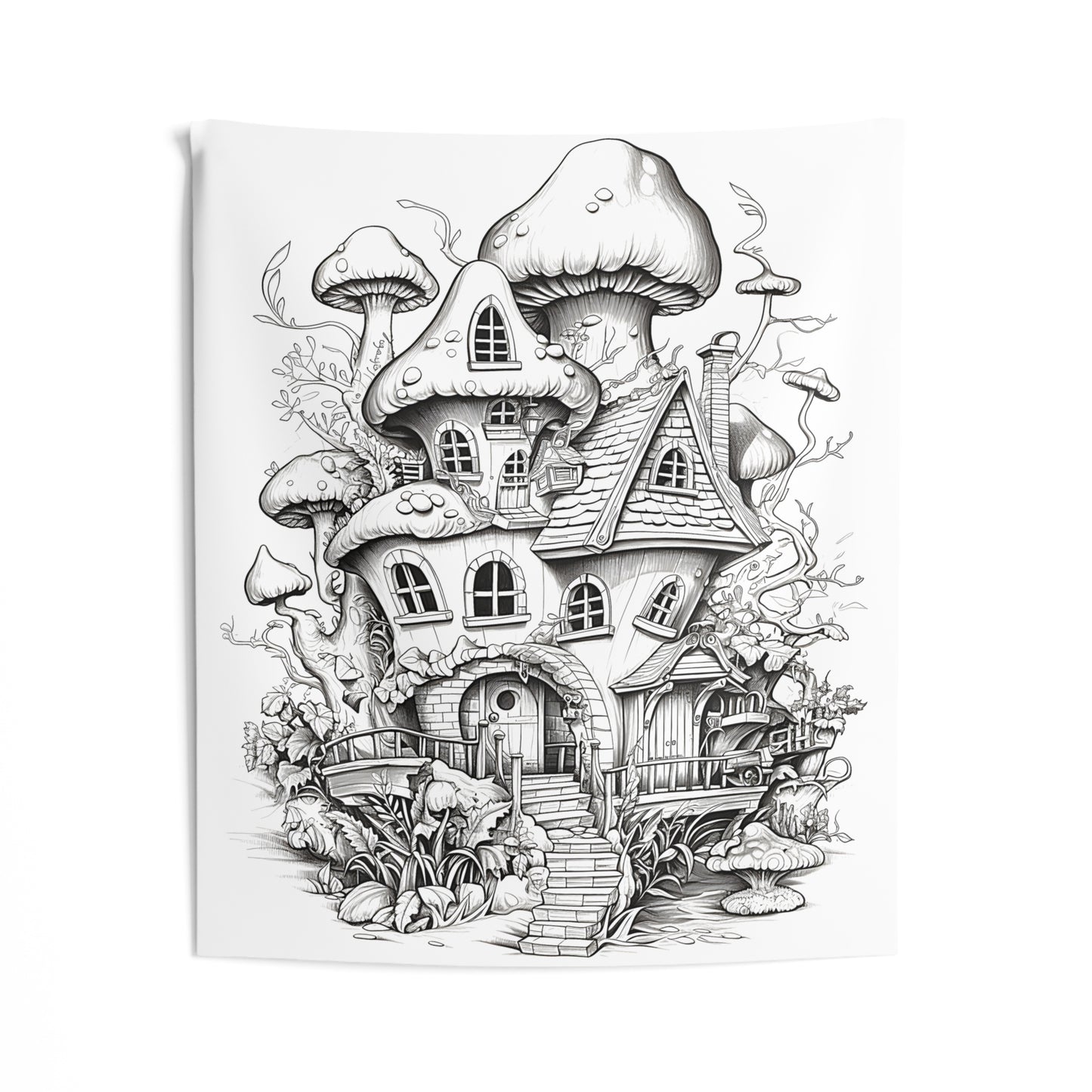 Indoor Wall Tapestries Coloring Kit with 10 Fabric Markers - Mushroom House