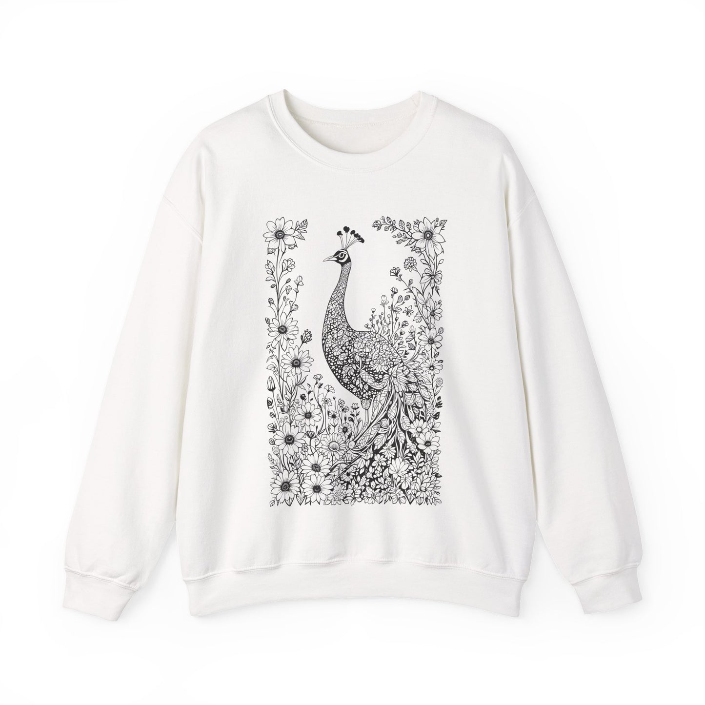 Adult Sweatshirt Coloring Kit with 10 Fabric Markers - Peacock in Floral Garden