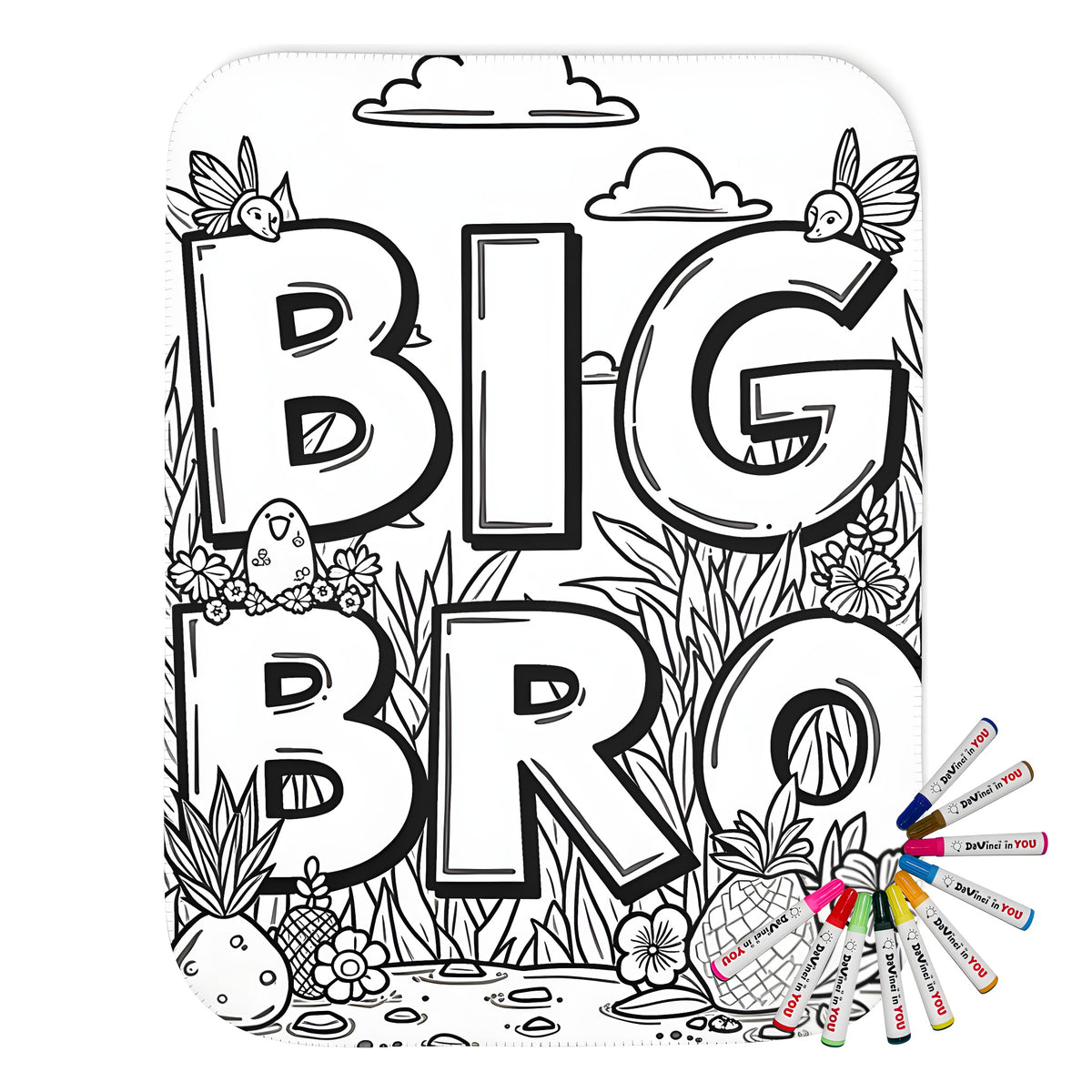 Blanket with Big Brother themed design featuring 'BIG BRO' and decorative elements