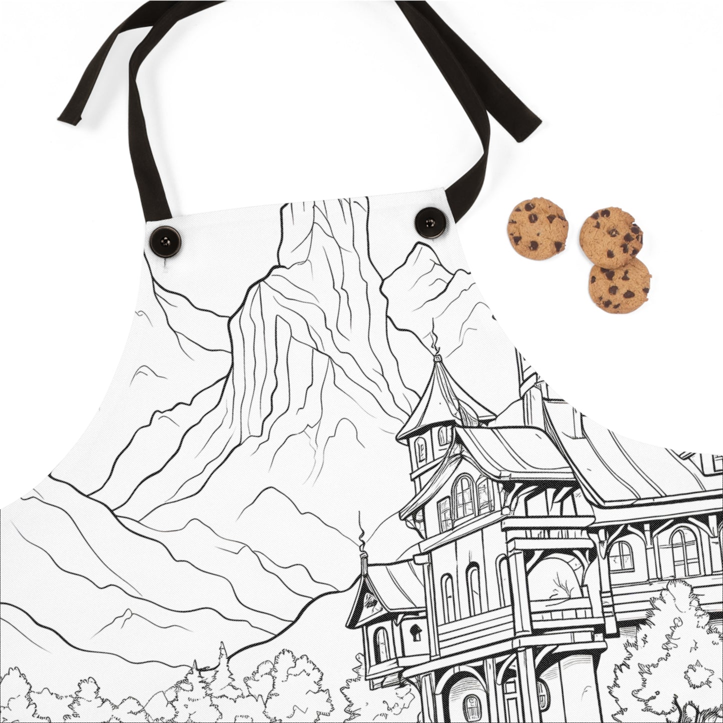 Apron Coloring Kit with 10 Fabric Markers - Mountain Landscape with Building