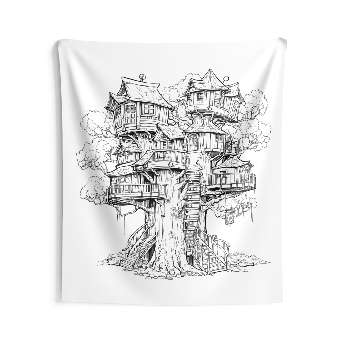 Indoor Wall Tapestries Coloring Kit with 10 Fabric Markers - Fantasy Treehouse