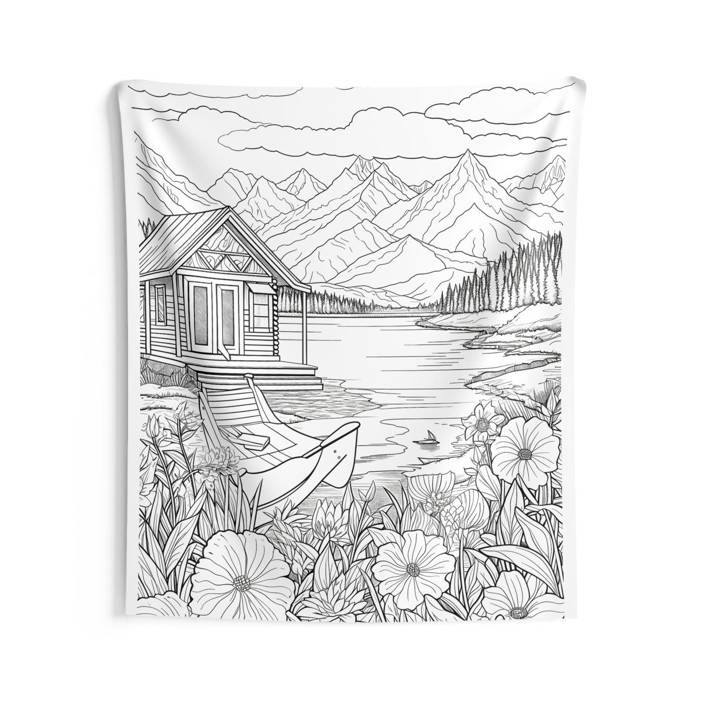 Indoor Wall Tapestries Coloring Kit with 10 Fabric Markers - Mountain Retreat