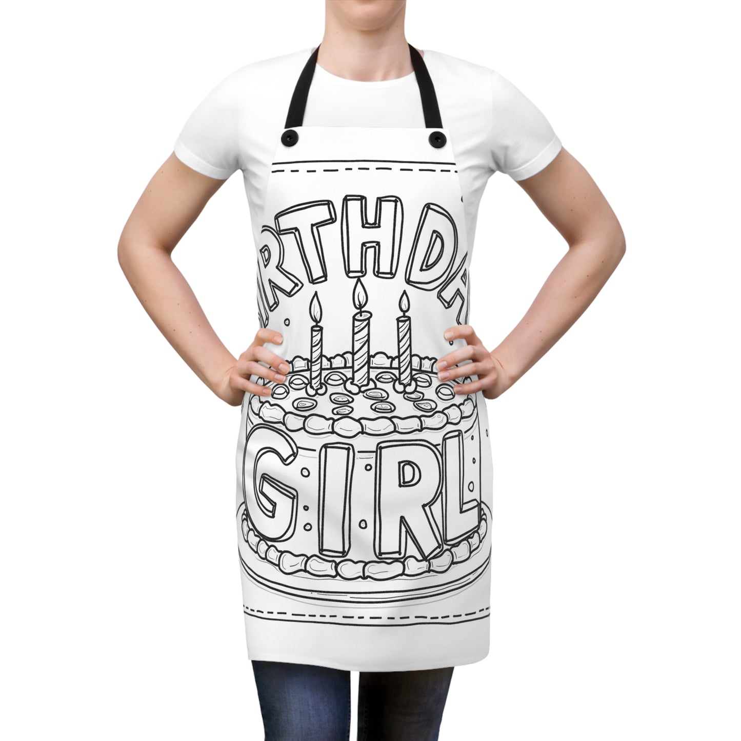 Apron Coloring Kit with 10 Fabric Markers - Birthday Girl Cake