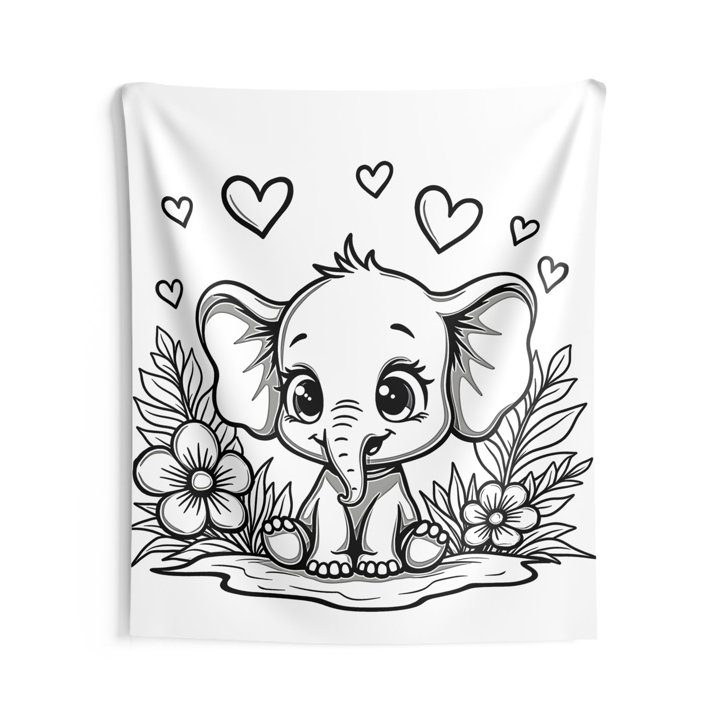 Indoor Wall Tapestries Coloring Kit with 10 Fabric Markers - Cute Elephant