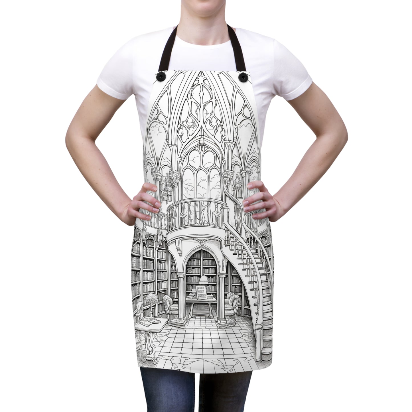 Apron Coloring Kit with 10 Fabric Markers - Library Interior