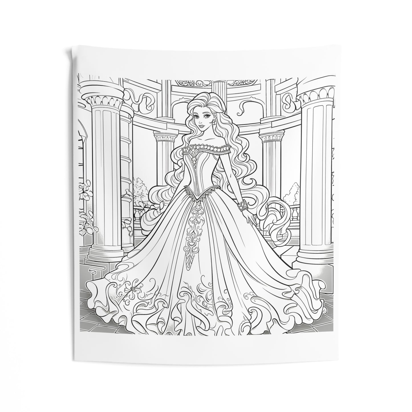 Indoor Wall Tapestries Coloring Kit with 10 Fabric Markers - Elegant Princess in Castle