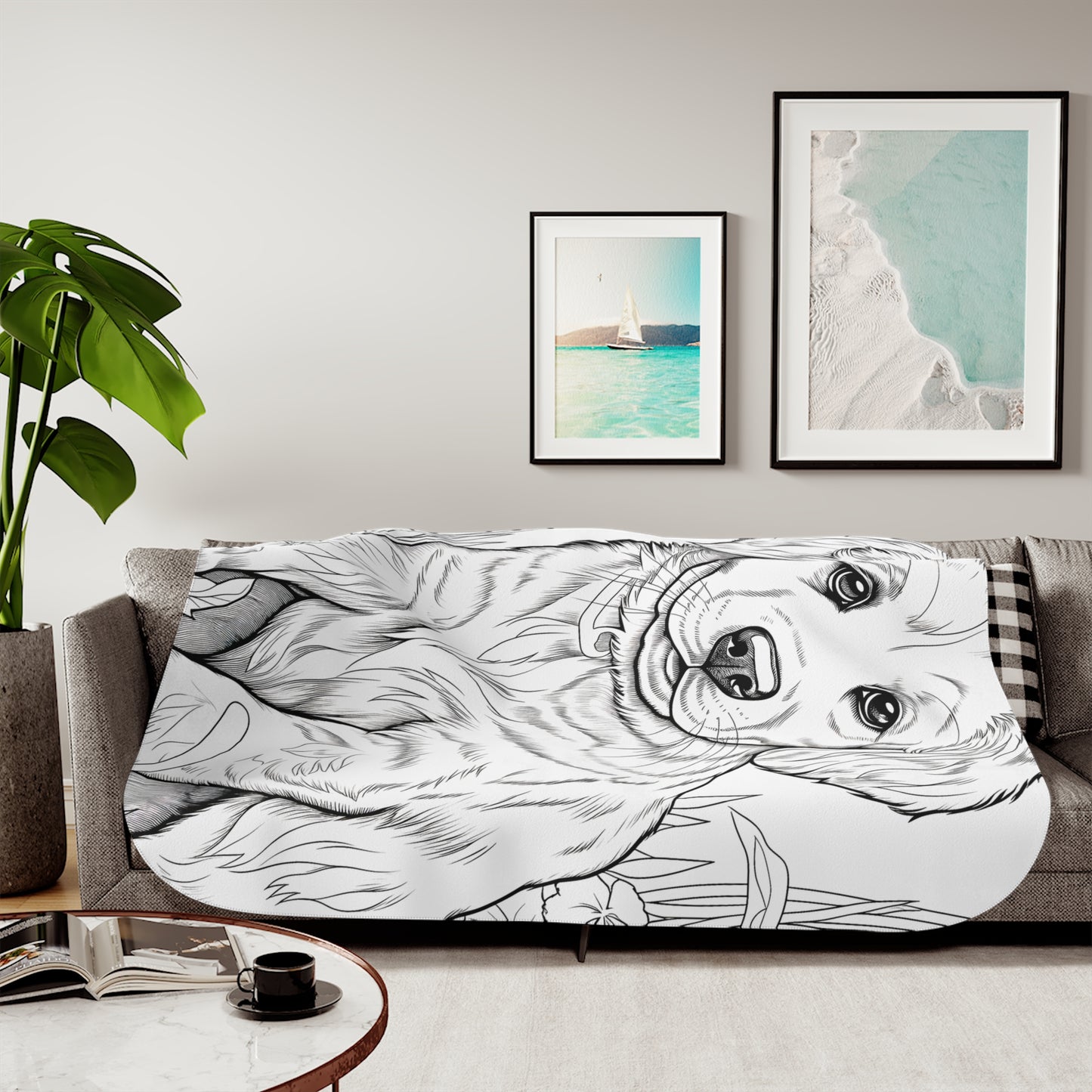 Blanket Coloring Kit with 10 Fabric Markers - Puppy in Garden