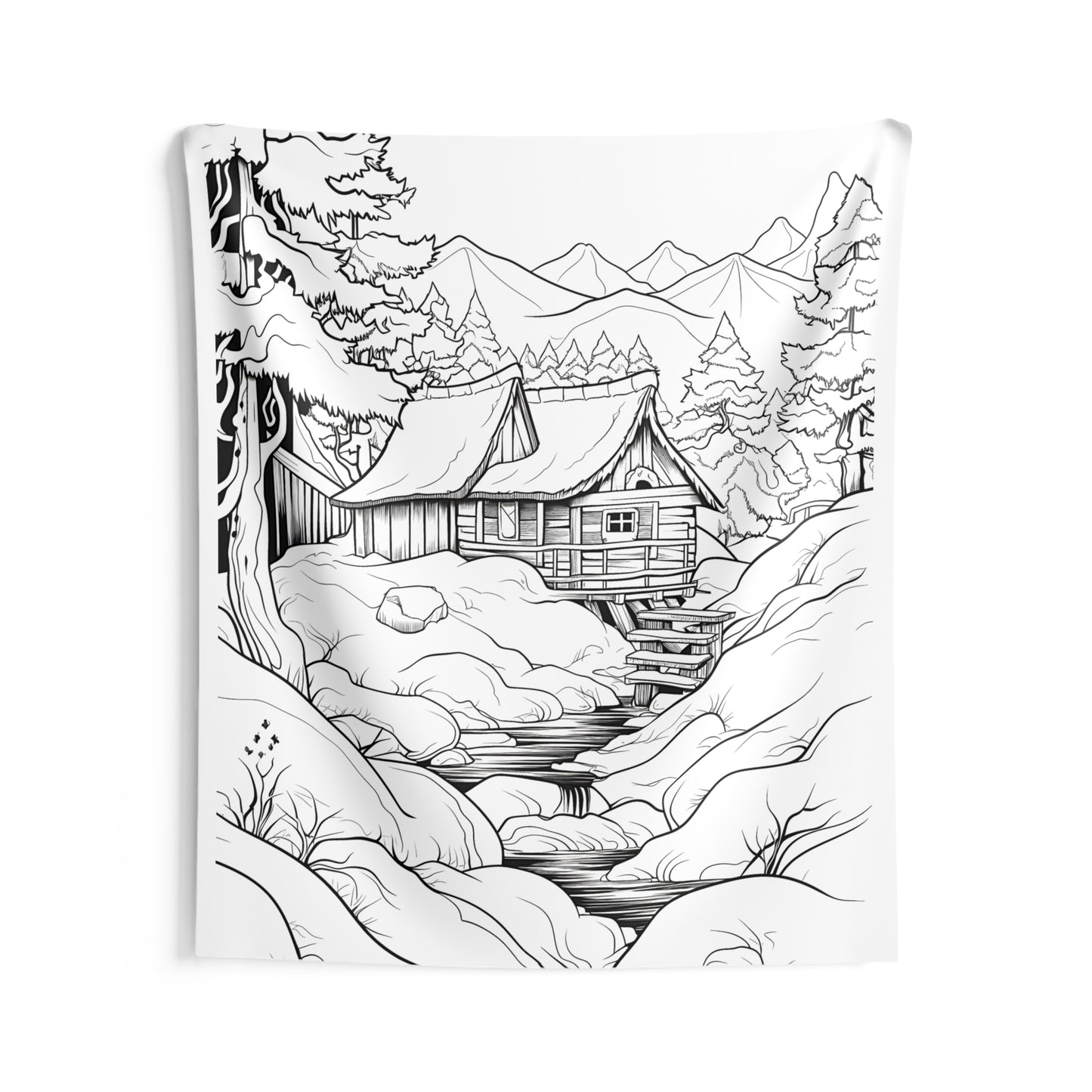 Indoor Wall Tapestries Coloring Kit with 10 Fabric Markers - Mountain Cabin