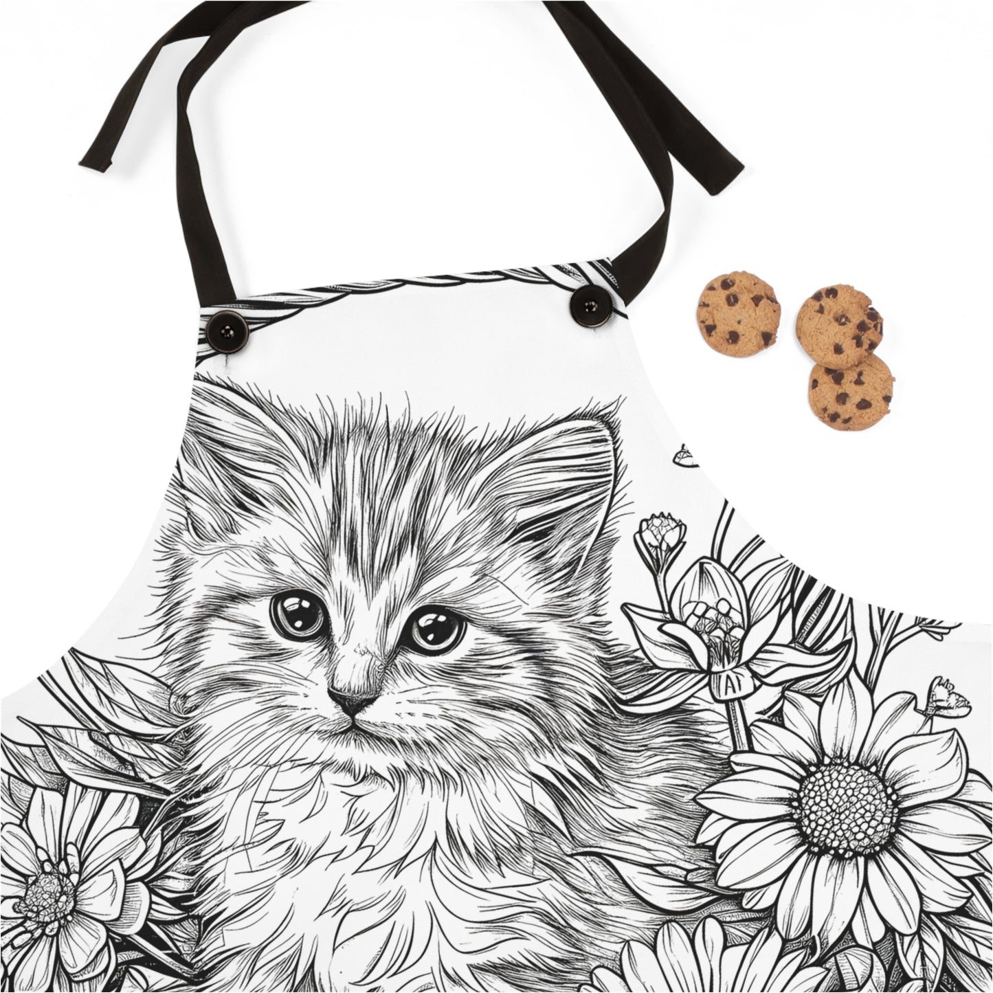 Apron Coloring Kit with 10 Fabric Markers - Kitten in a basket