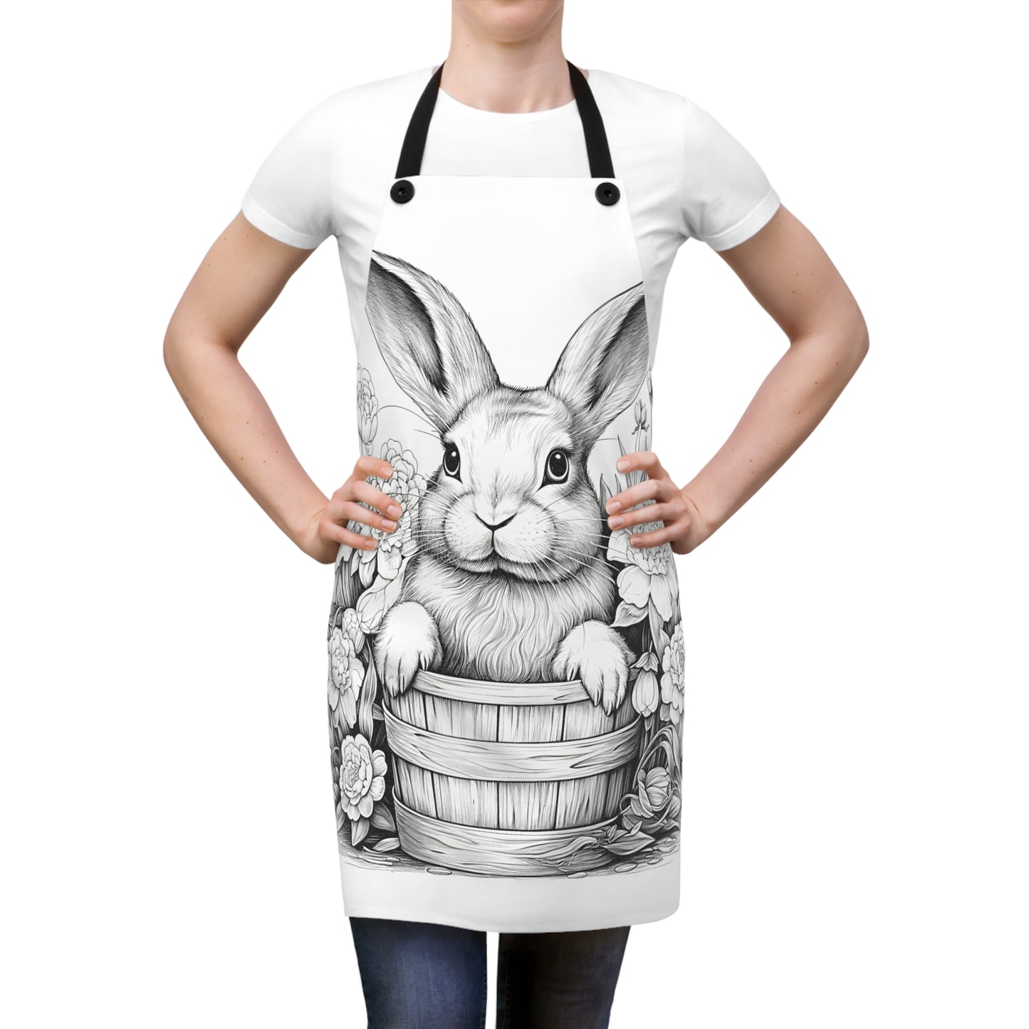 Apron Coloring Kit with 10 Fabric Markers - Bunny in a Bucket with Flowers