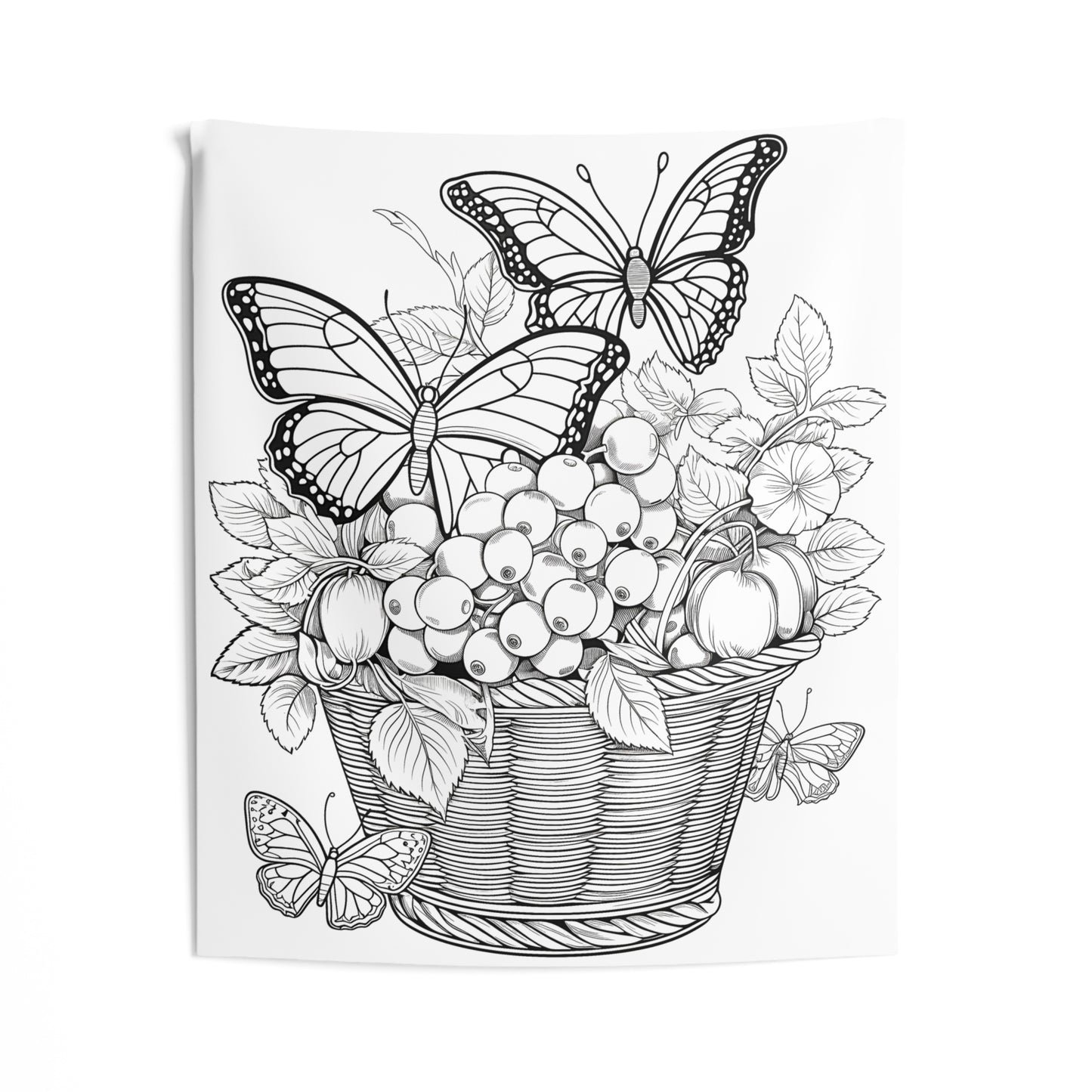 Indoor Wall Tapestries Coloring Kit with 10 Fabric Markers - Fruit Basket and Butterflies