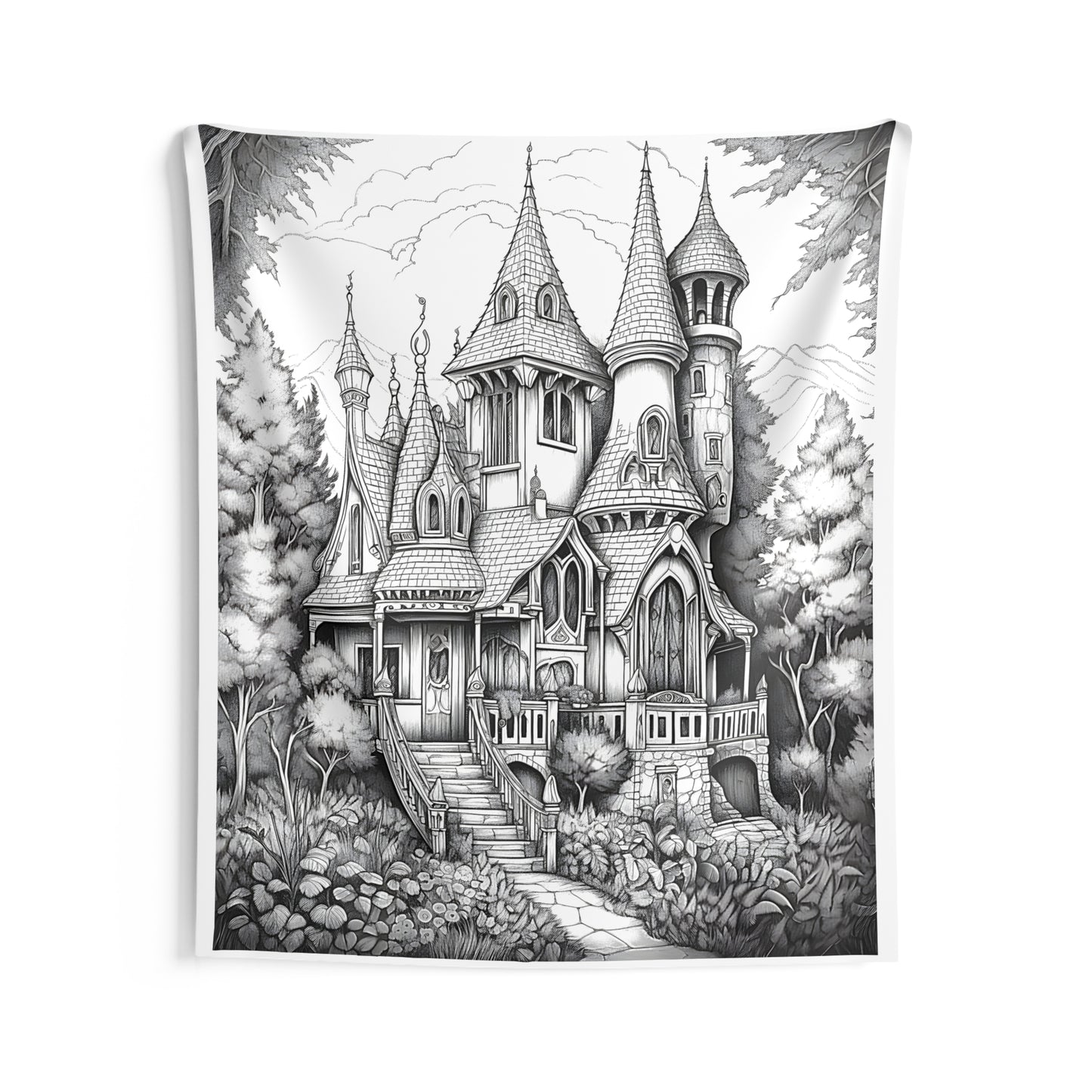 Indoor Wall Tapestries Coloring Kit with 10 Fabric Markers - Fairy Tale Castle