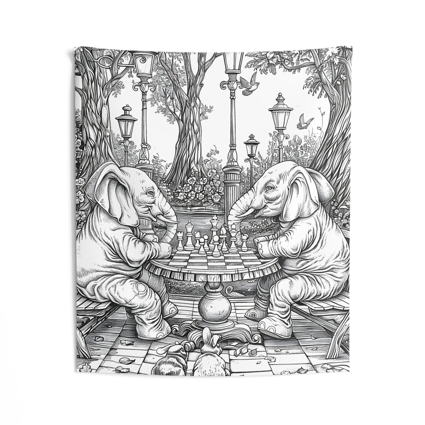 Indoor Wall Tapestries Coloring Kit with 10 Fabric Markers - Elephants Playing Chess