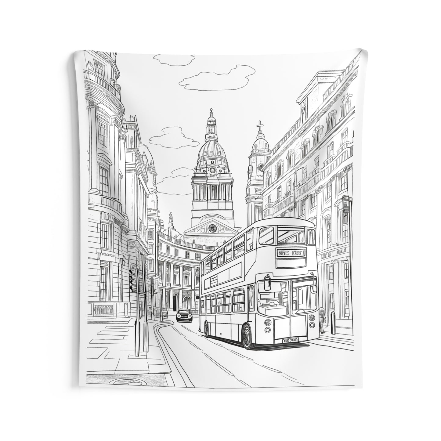 Indoor Wall Tapestries Coloring Kit with 10 Fabric Markers - Urban Street with Double-Decker Bus