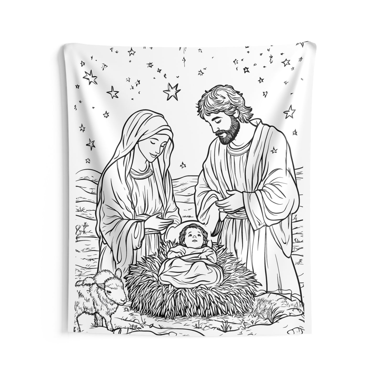 Indoor Wall Tapestries Coloring Kit with 10 Fabric Markers - Nativity Scene