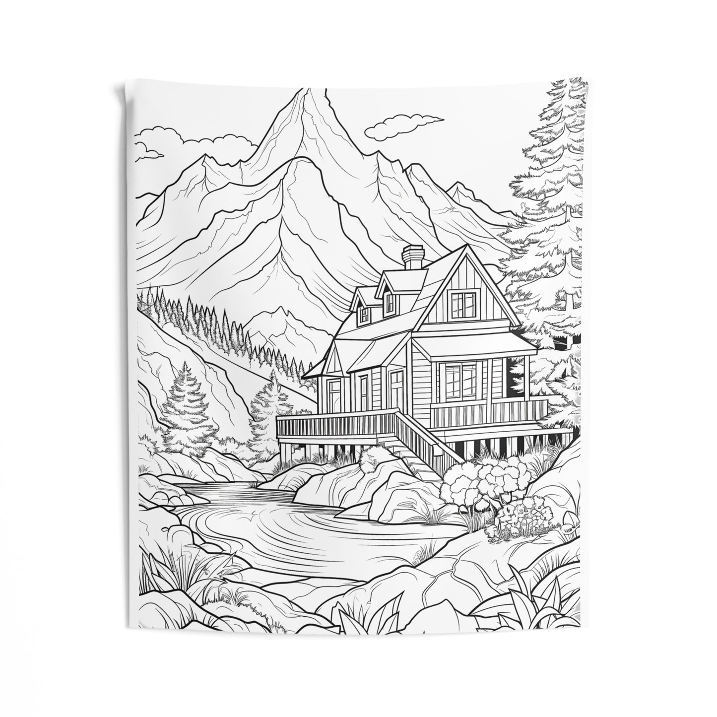 Indoor Wall Tapestries Coloring Kit with 10 Fabric Markers - Mountain Cabin