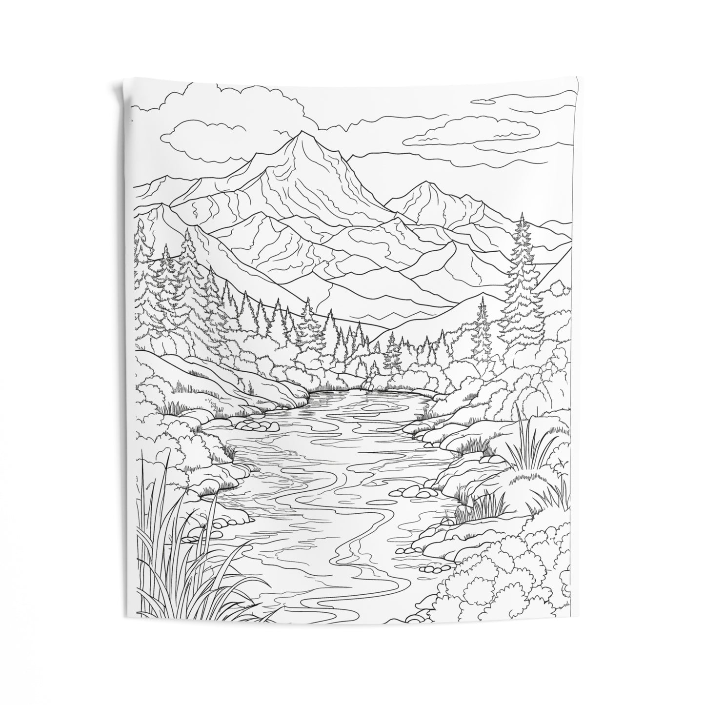 Indoor Wall Tapestries Coloring Kit with 10 Fabric Markers - Mountain Landscape