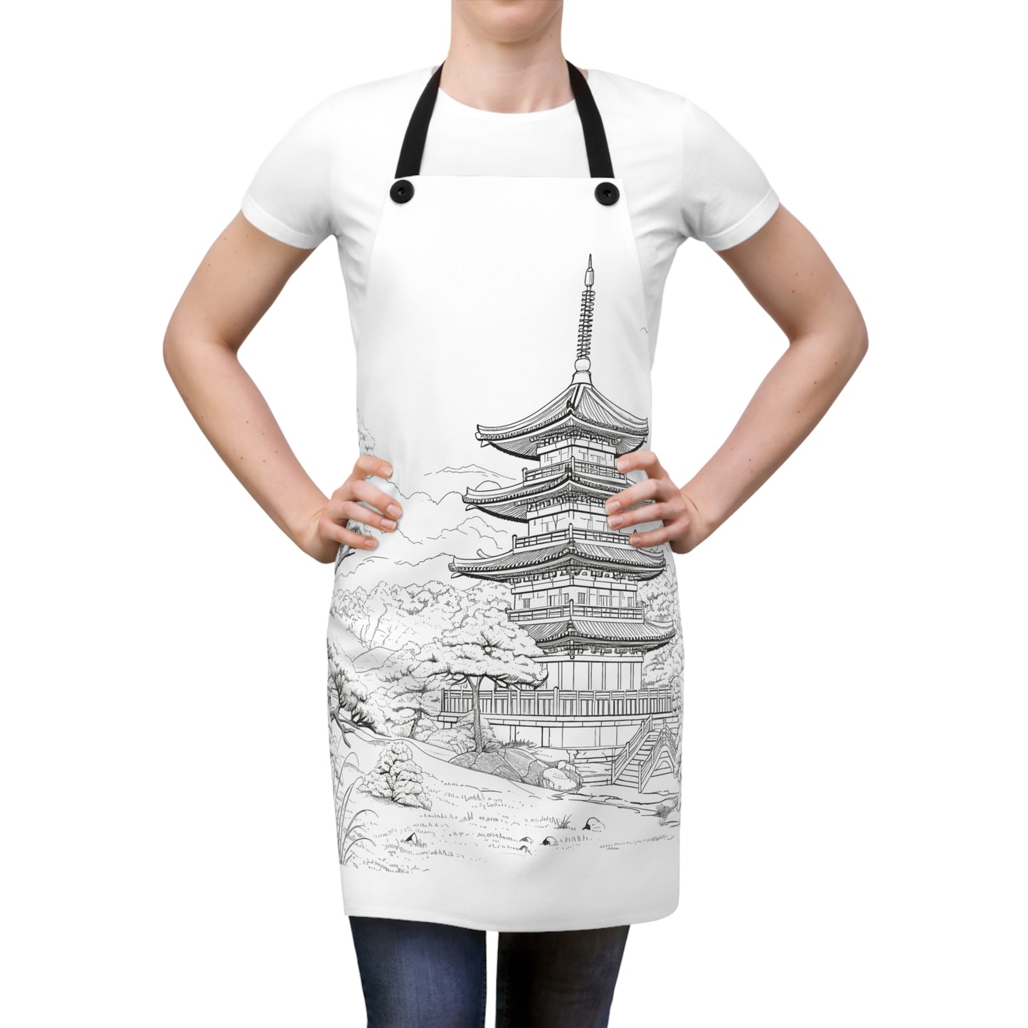 Apron Coloring Kit with 10 Fabric Markers - Japanese Pagoda