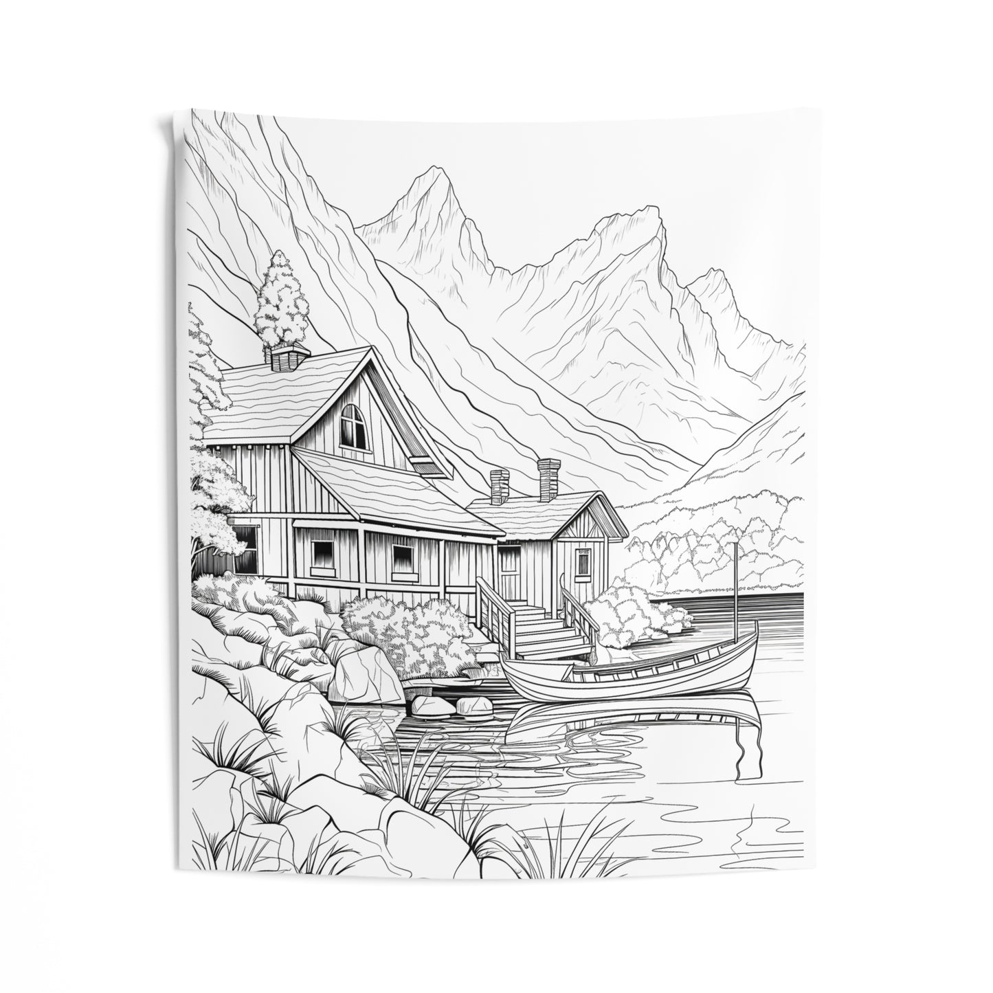 Indoor Wall Tapestries Coloring Kit with 10 Fabric Markers - Mountain Cabin