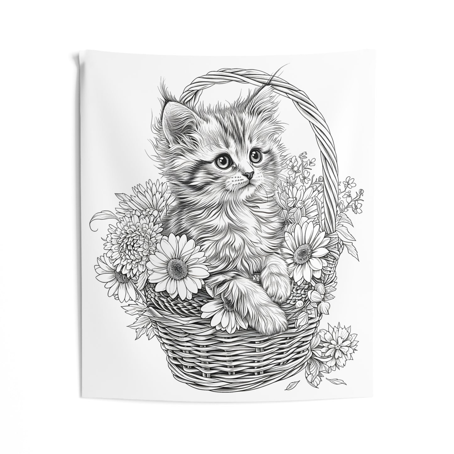 Indoor Wall Tapestries Coloring Kit with 10 Fabric Markers - Kitten in a Basket