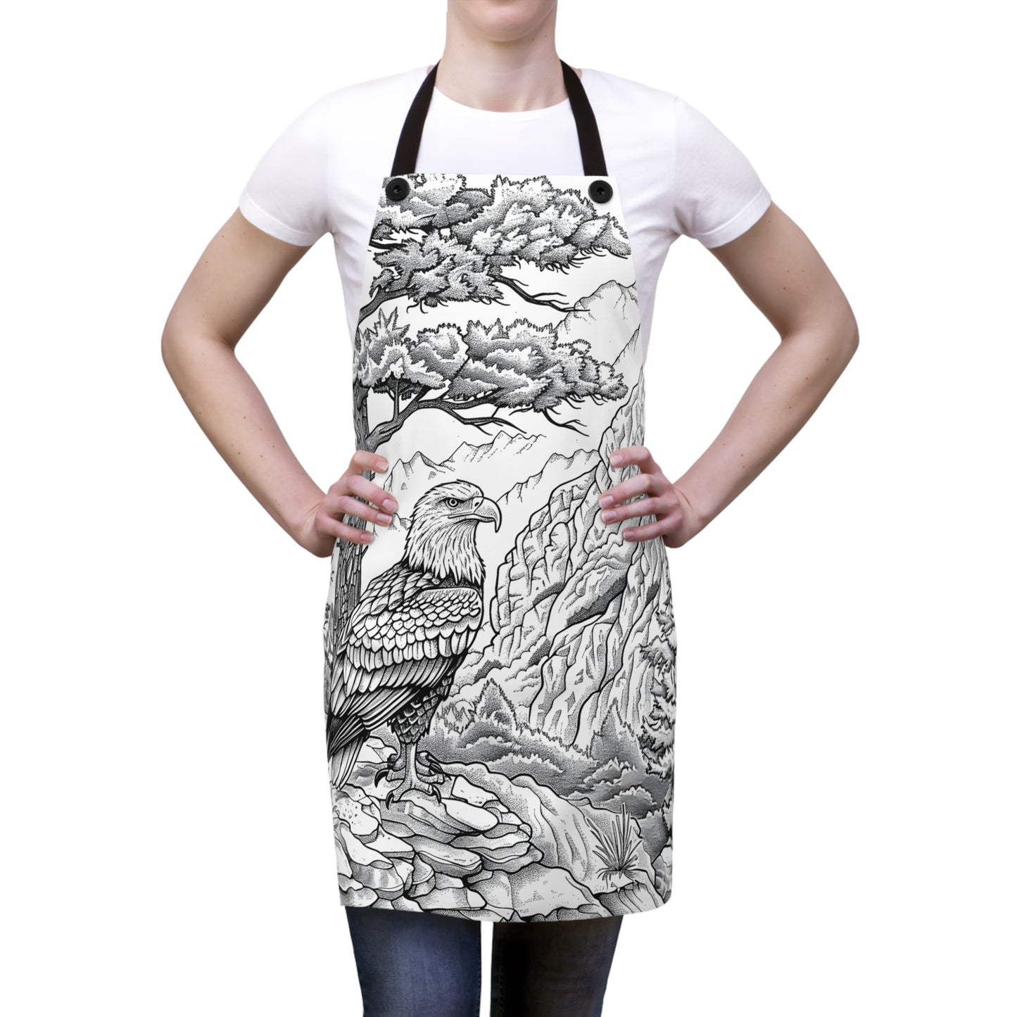 Apron Coloring Kit with 10 Fabric Markers - Eagle and Mountain Scenery