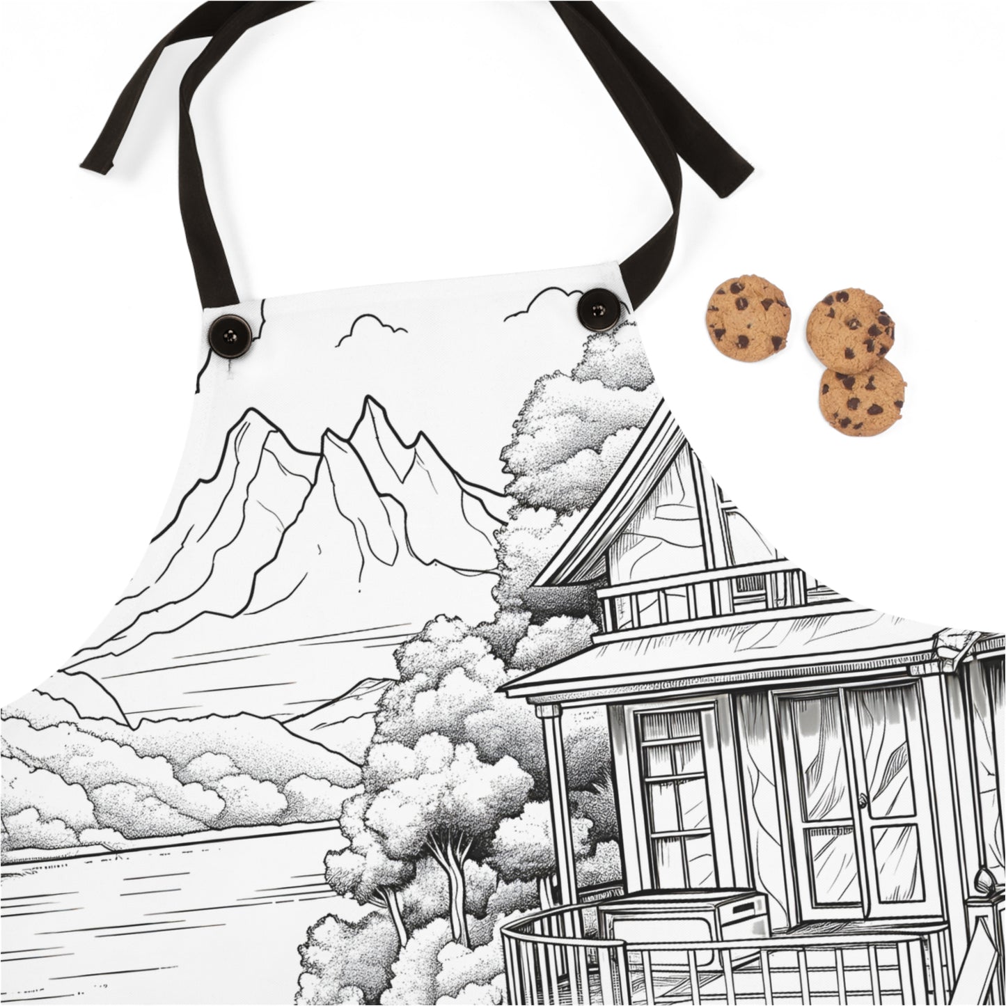 Apron Coloring Kit with 10 Fabric Markers - Mountain Landscape with House