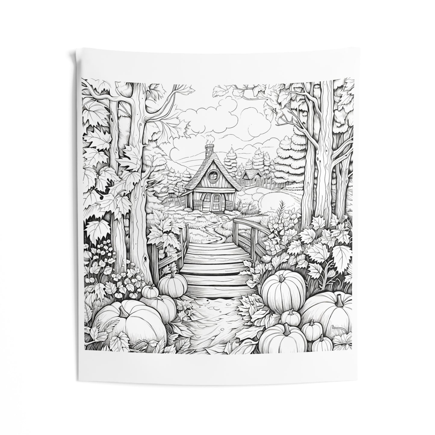 Indoor Wall Tapestries Coloring Kit with 10 Fabric Markers - Countryside House