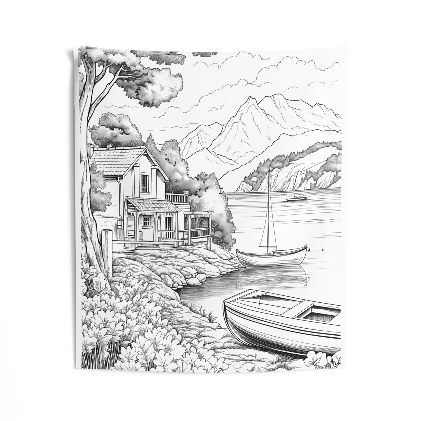 Indoor Wall Tapestries Coloring Kit with 10 Fabric Markers - Lakeside Scenery