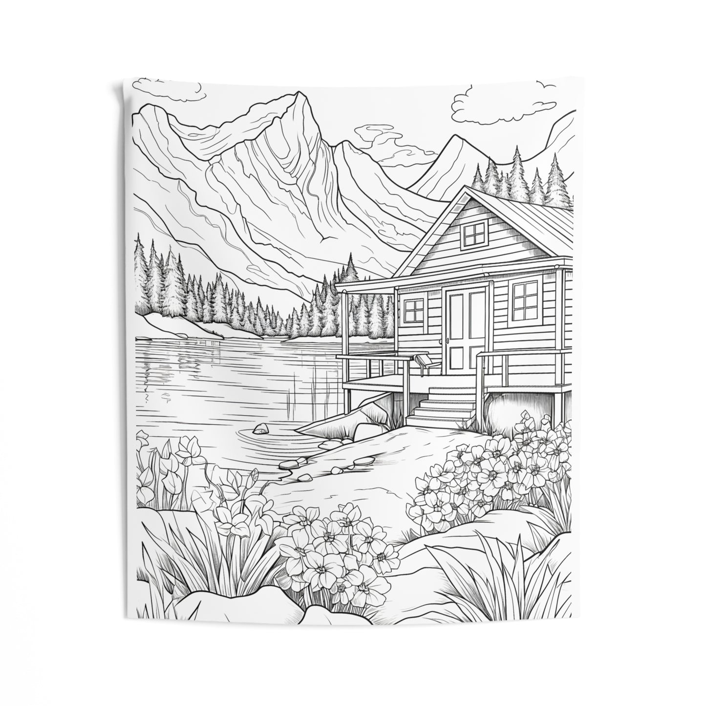 Indoor Wall Tapestries Coloring Kit with 10 Fabric Markers - Mountain Cabin