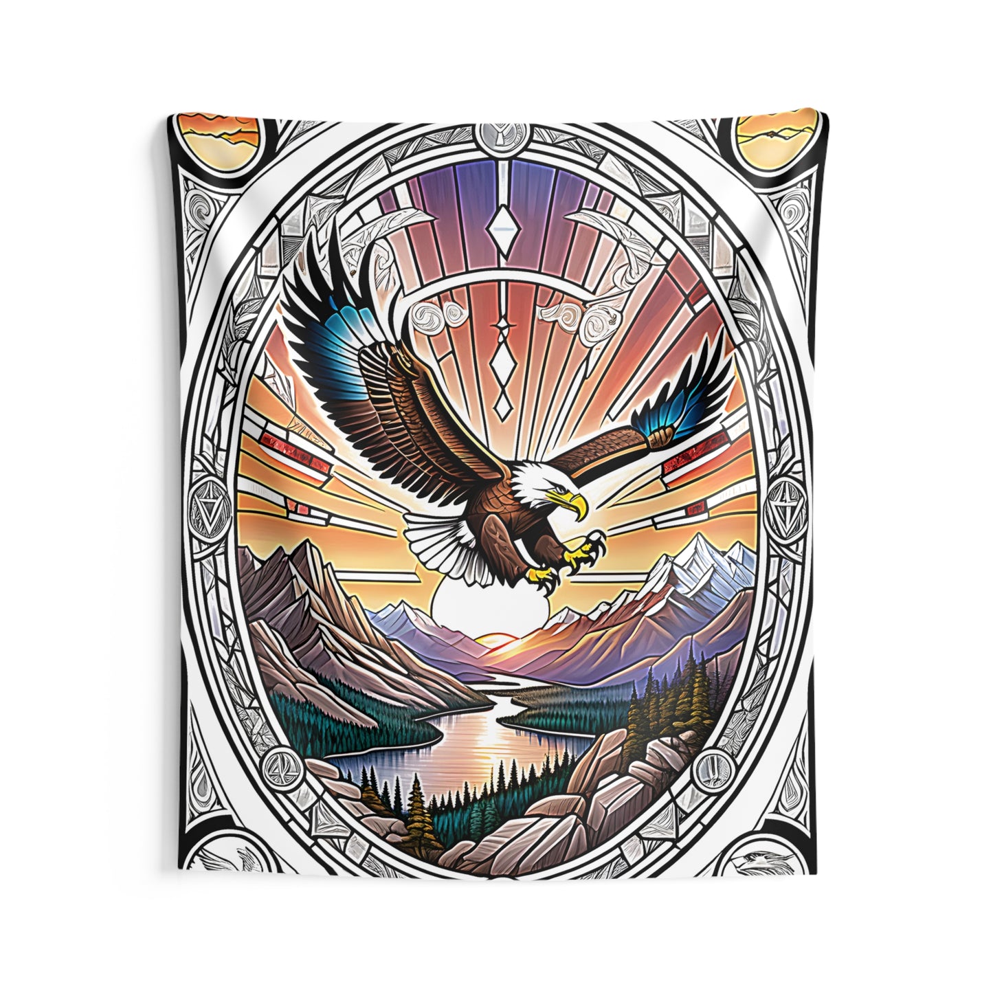 Indoor Wall Tapestries Colorful Graphic Design - Eagle and Mountain Landscape