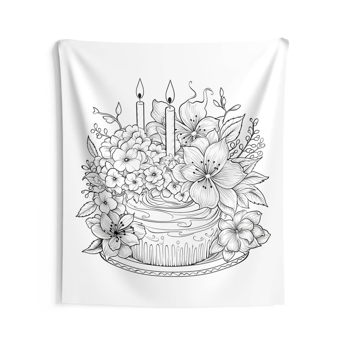 Indoor Wall Tapestries Coloring Kit with 10 Fabric Markers - Birthday Cake with Flowers