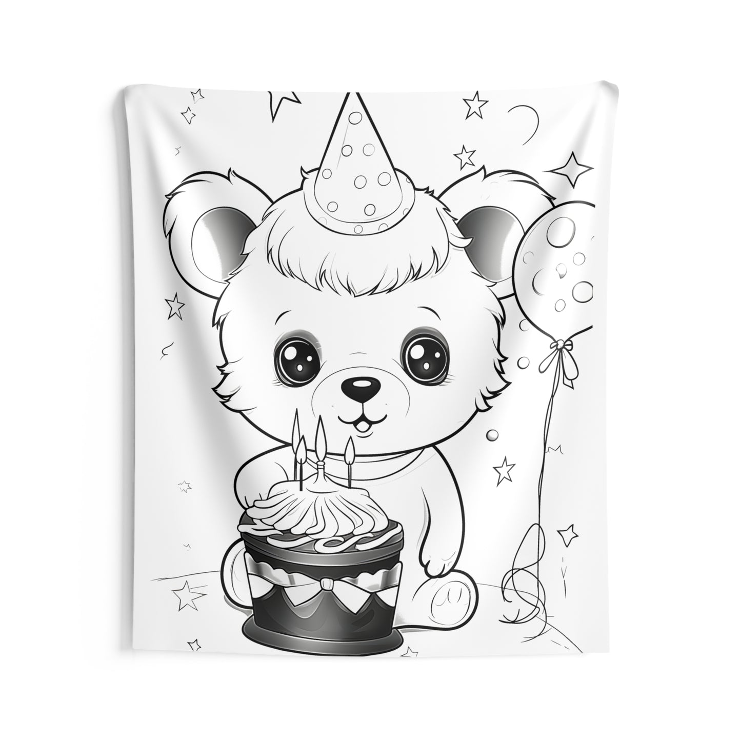 Indoor Wall Tapestries Coloring Kit with 10 Fabric Markers - Bear with Cake