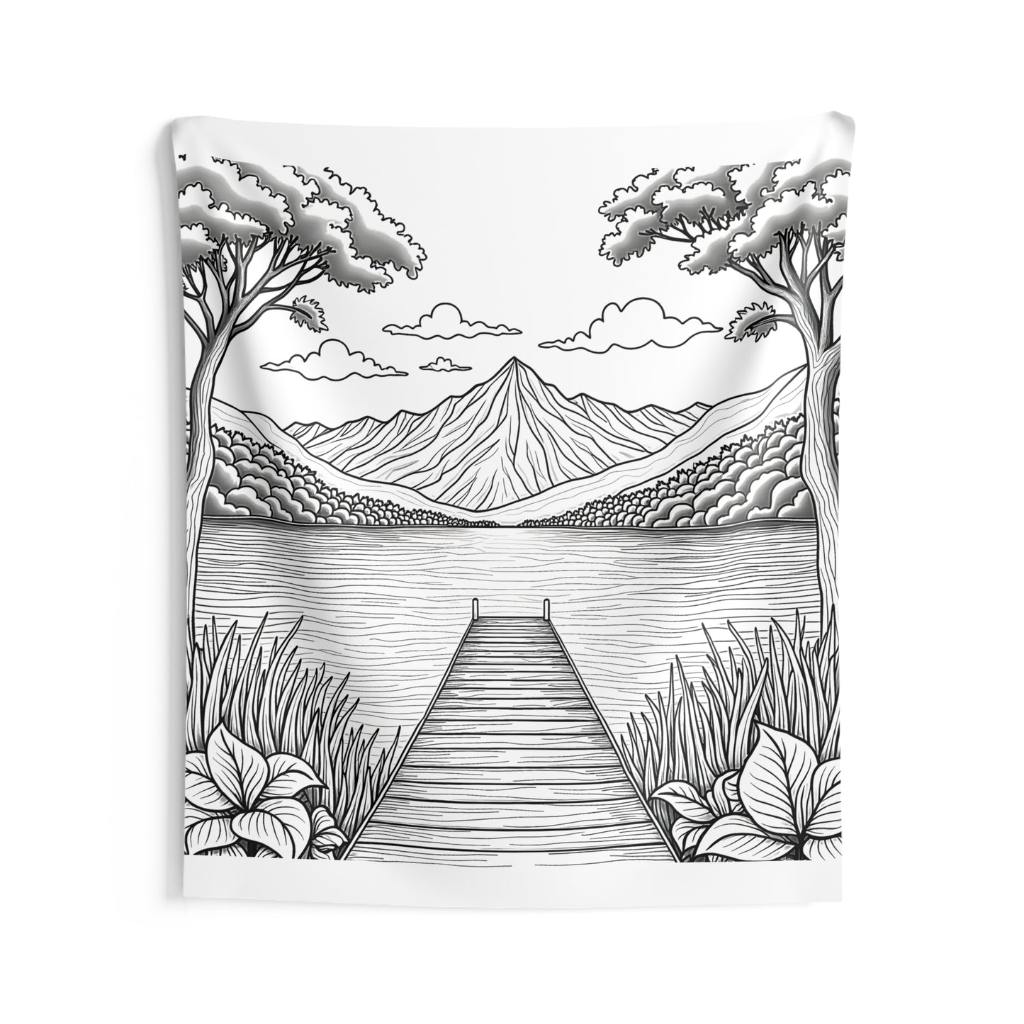 Indoor Wall Tapestries Coloring Kit with 10 Fabric Markers - Mountain Lake