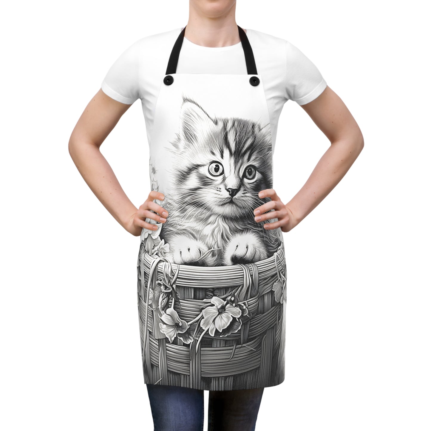 Apron Coloring Kit with 10 Fabric Markers - Kitten in a Basket