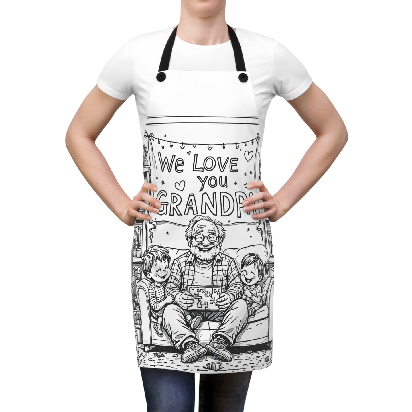 Apron Coloring Kit with 10 Fabric Markers - Grandpa with Grandchildren