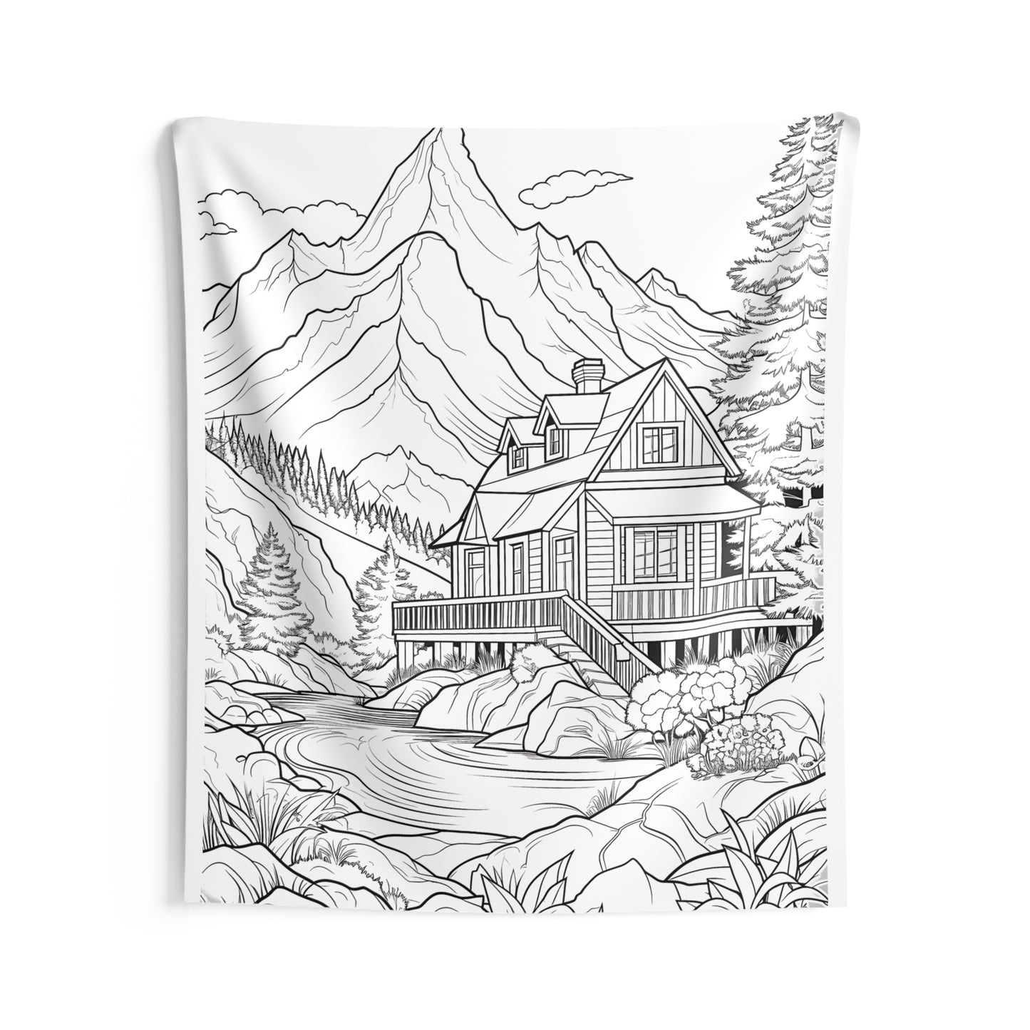 Indoor Wall Tapestries Coloring Kit with 10 Fabric Markers - Mountain Cabin