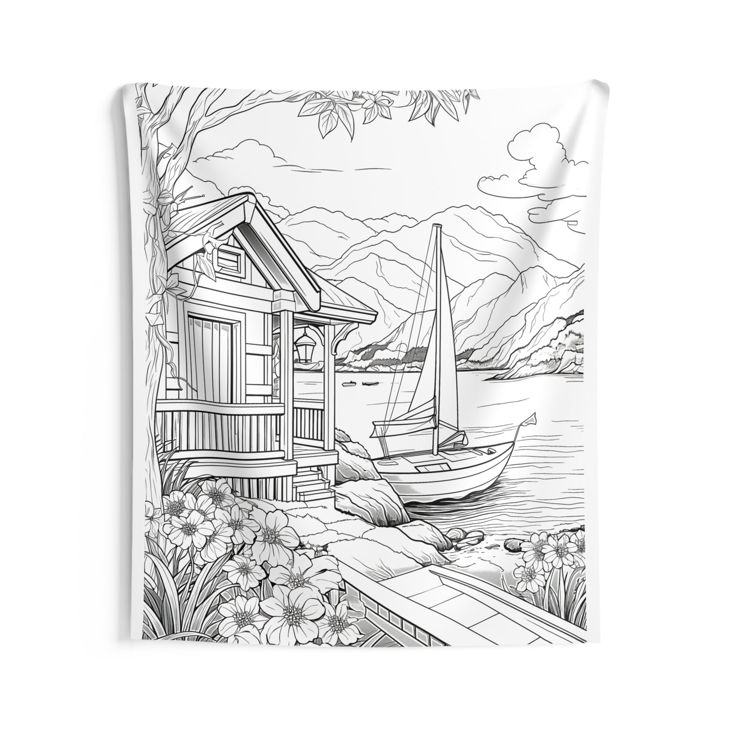 Indoor Wall Tapestries Coloring Kit with 10 Fabric Markers - Lake House