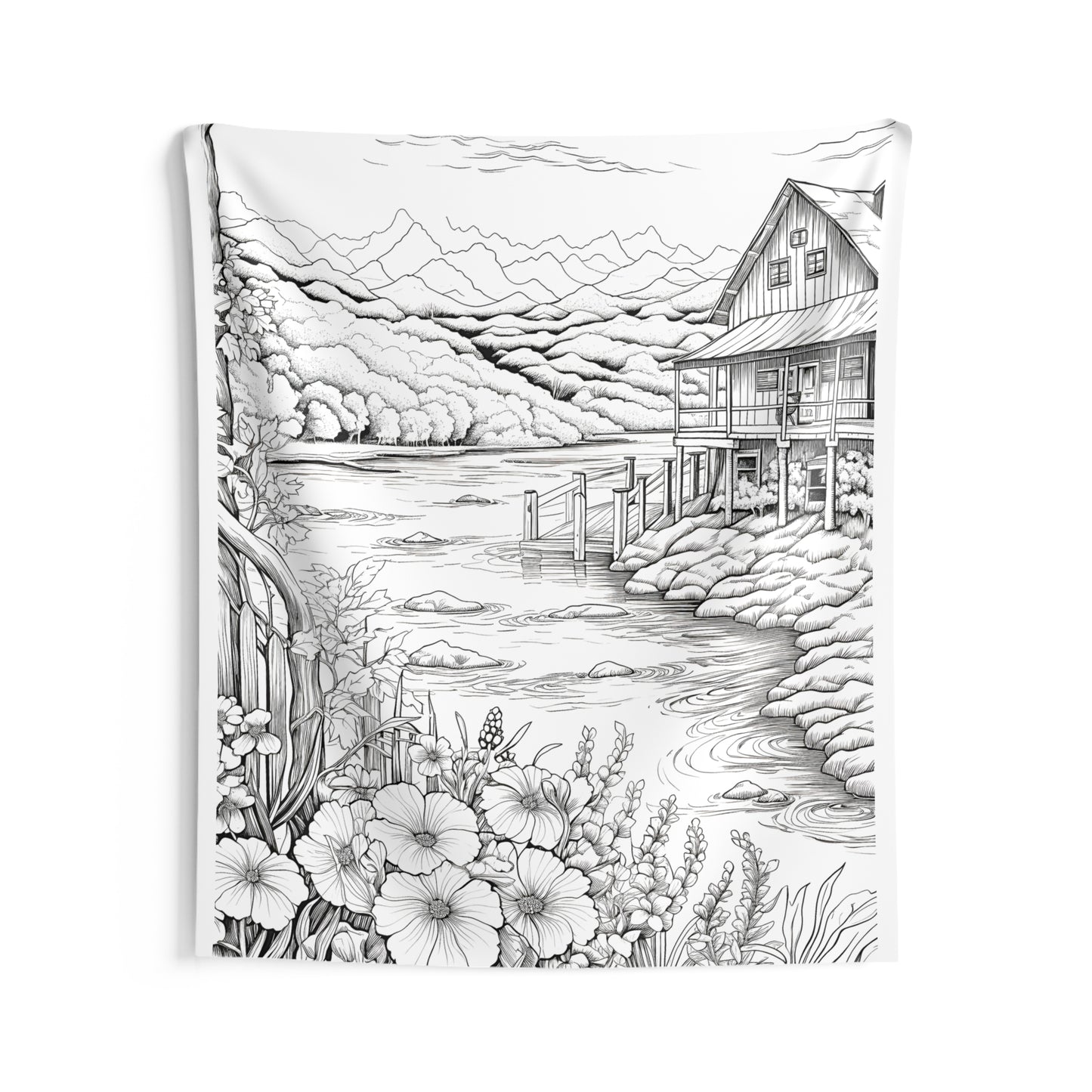 Indoor Wall Tapestries Coloring Kit with 10 Fabric Markers - Lakeside Cabin