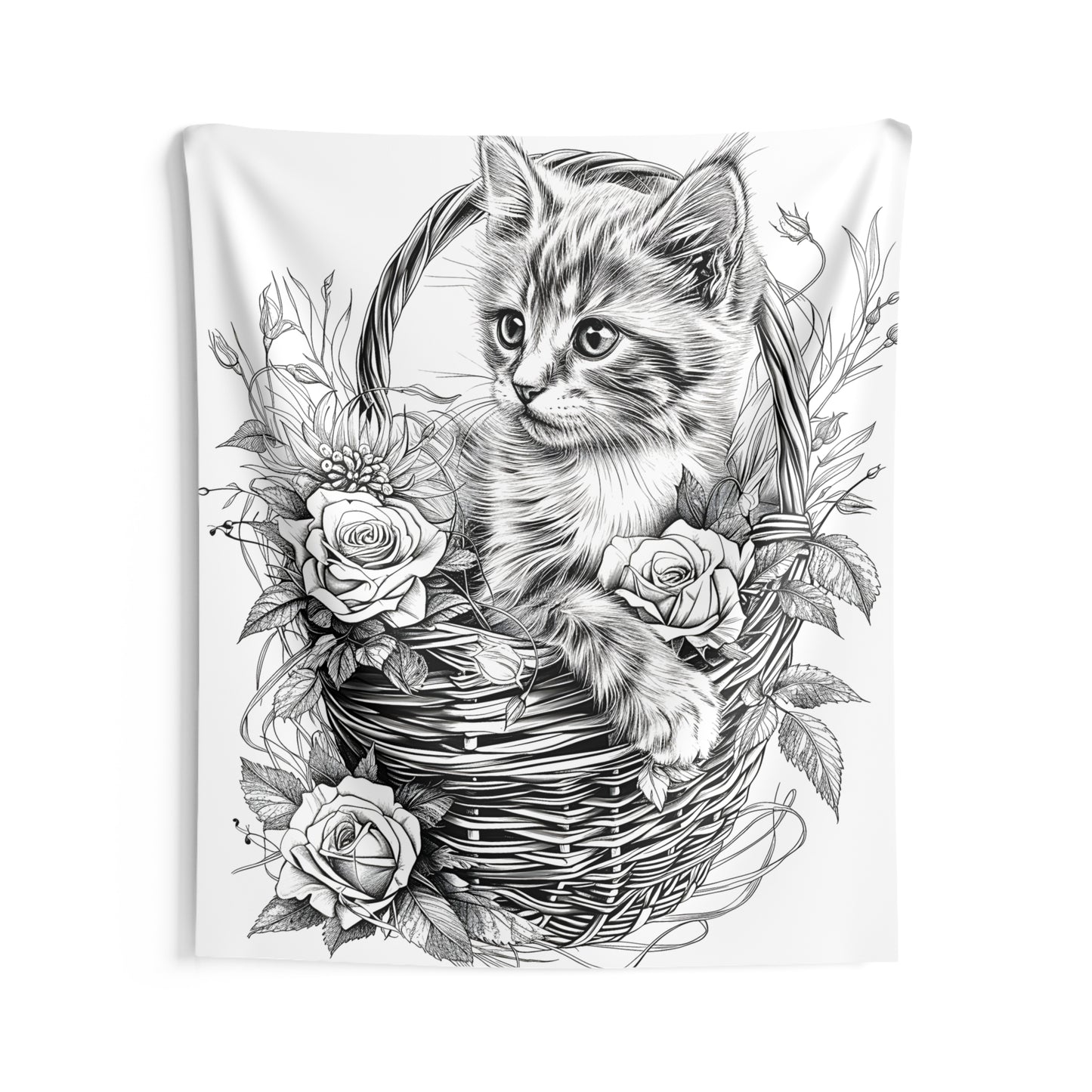 Indoor Wall Tapestries Coloring Kit with 10 Fabric Markers - Kitten in Basket