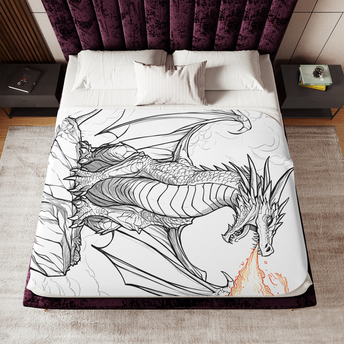 Blanket Coloring Kit with 10 Fabric Markers - Fire-Breathing Dragon