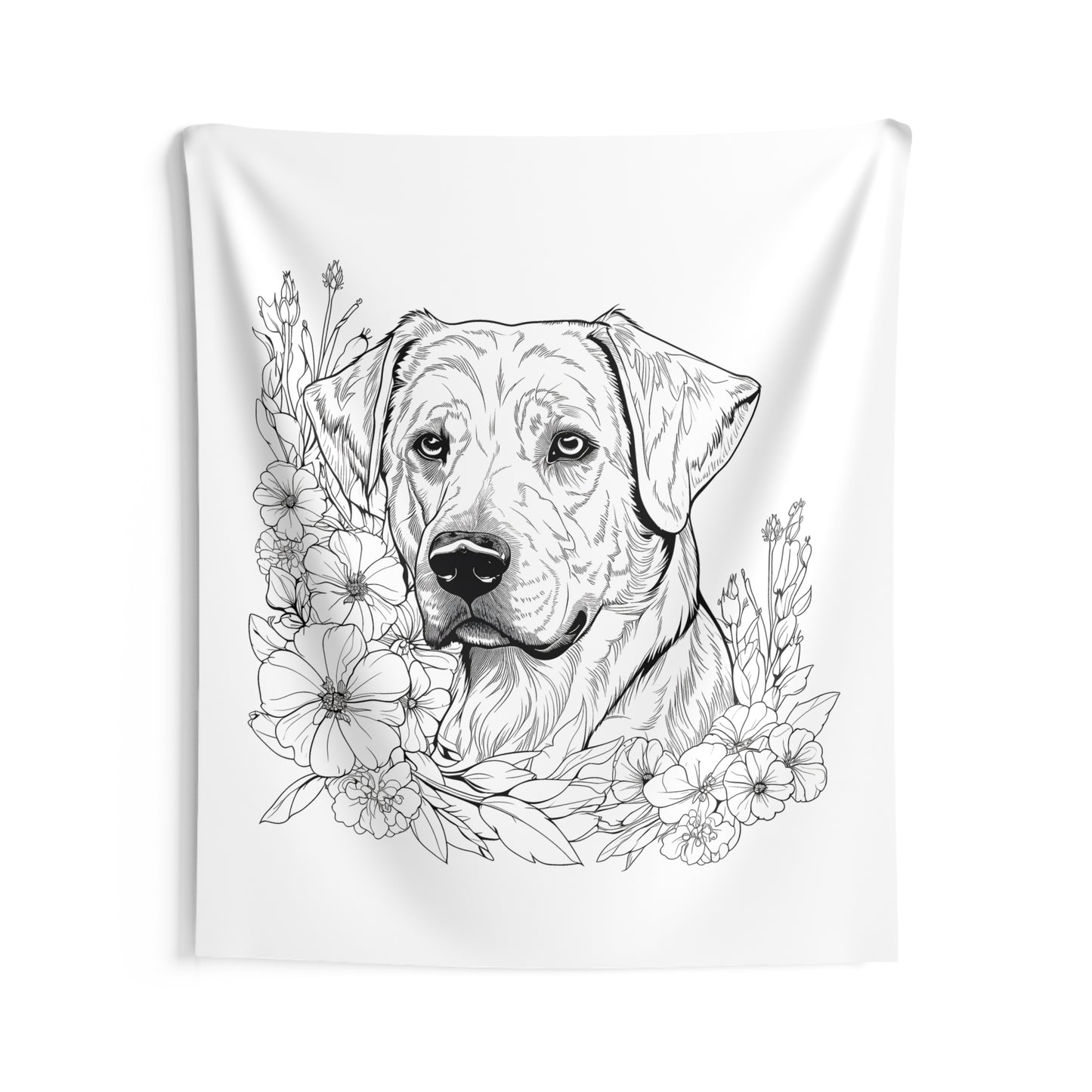 Indoor Wall Tapestries Coloring Kit with 10 Fabric Markers - Dog in Flowers