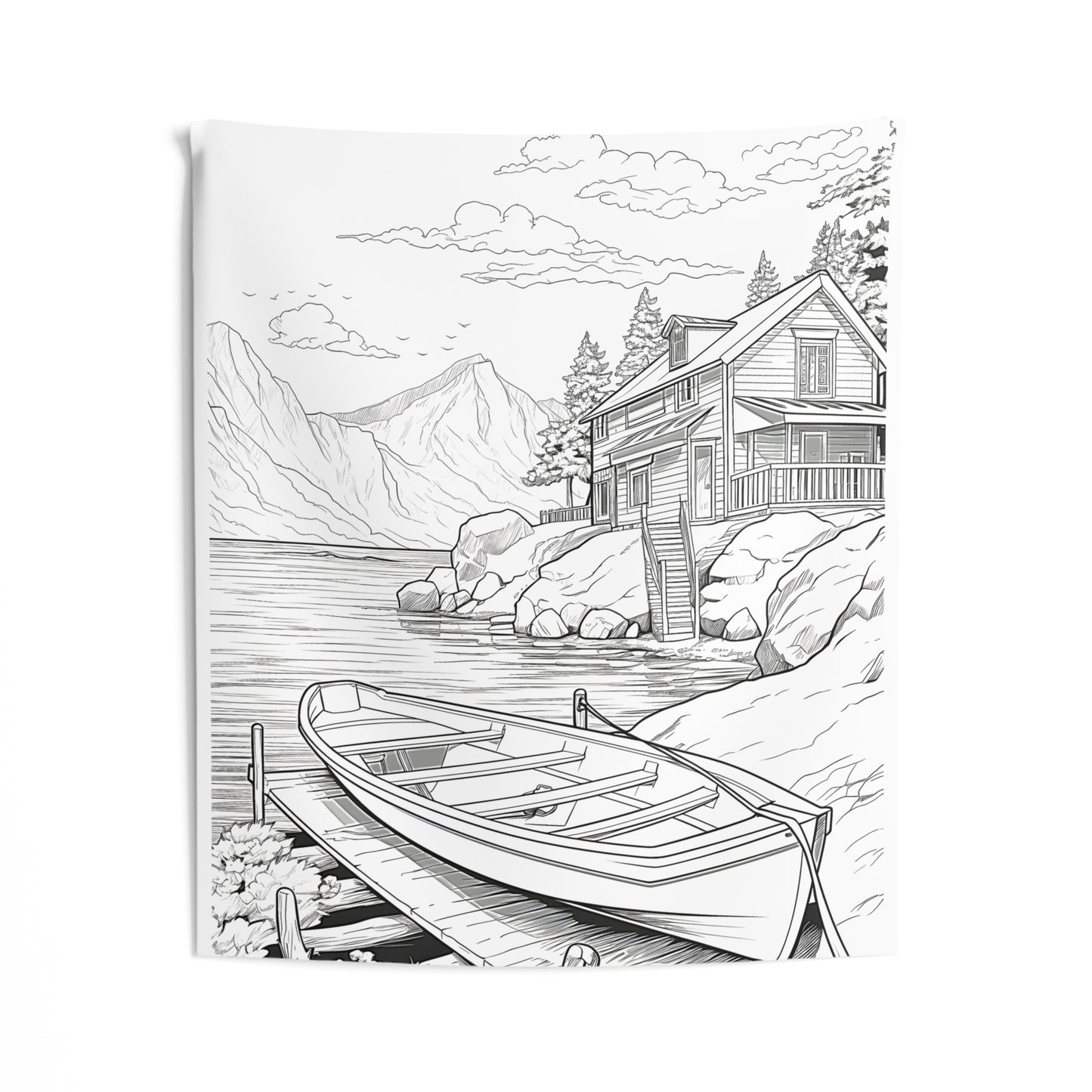 Indoor Wall Tapestries Coloring Kit with 10 Fabric Markers - Lake House