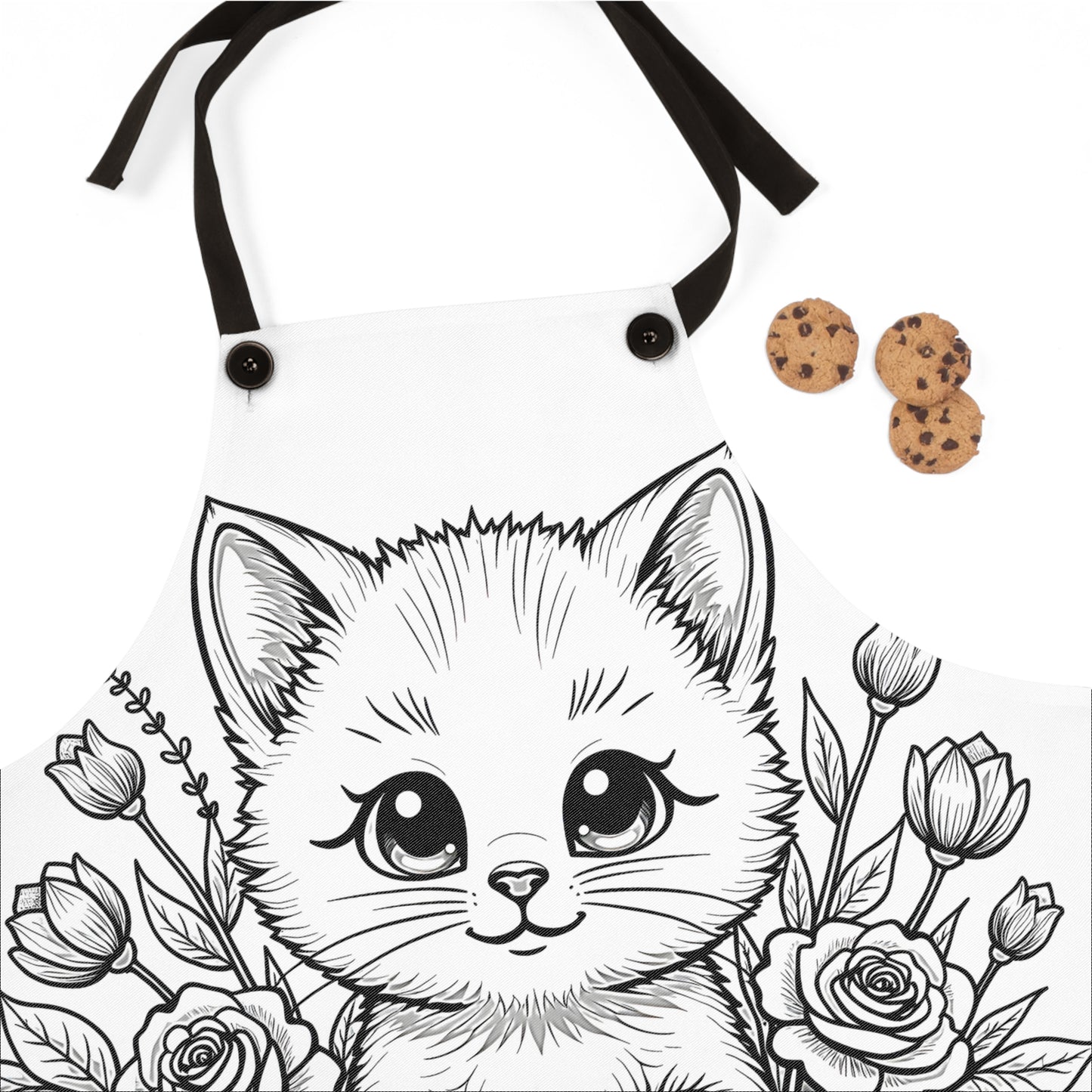 Apron Coloring Kit with 10 Fabric Markers - Kitten in Basket