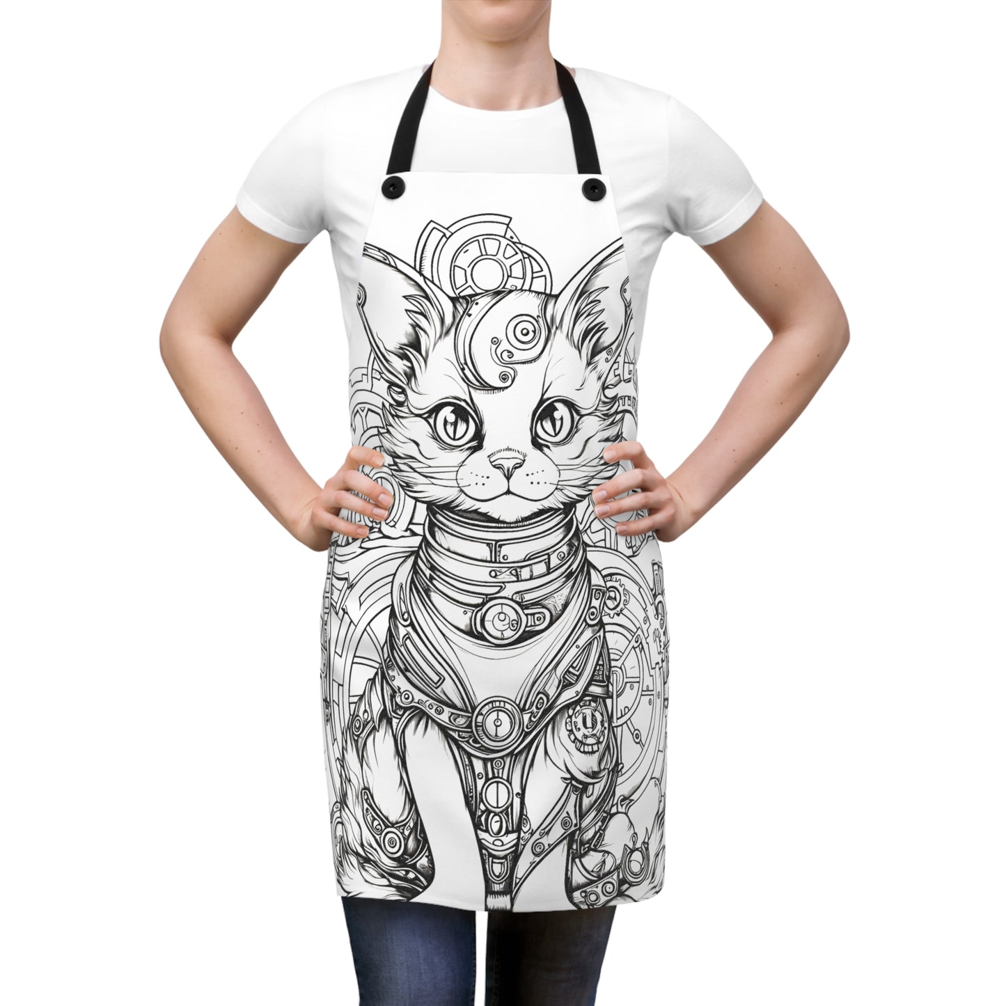 Apron Coloring Kit with 10 Fabric Markers - Steampunk Cat
