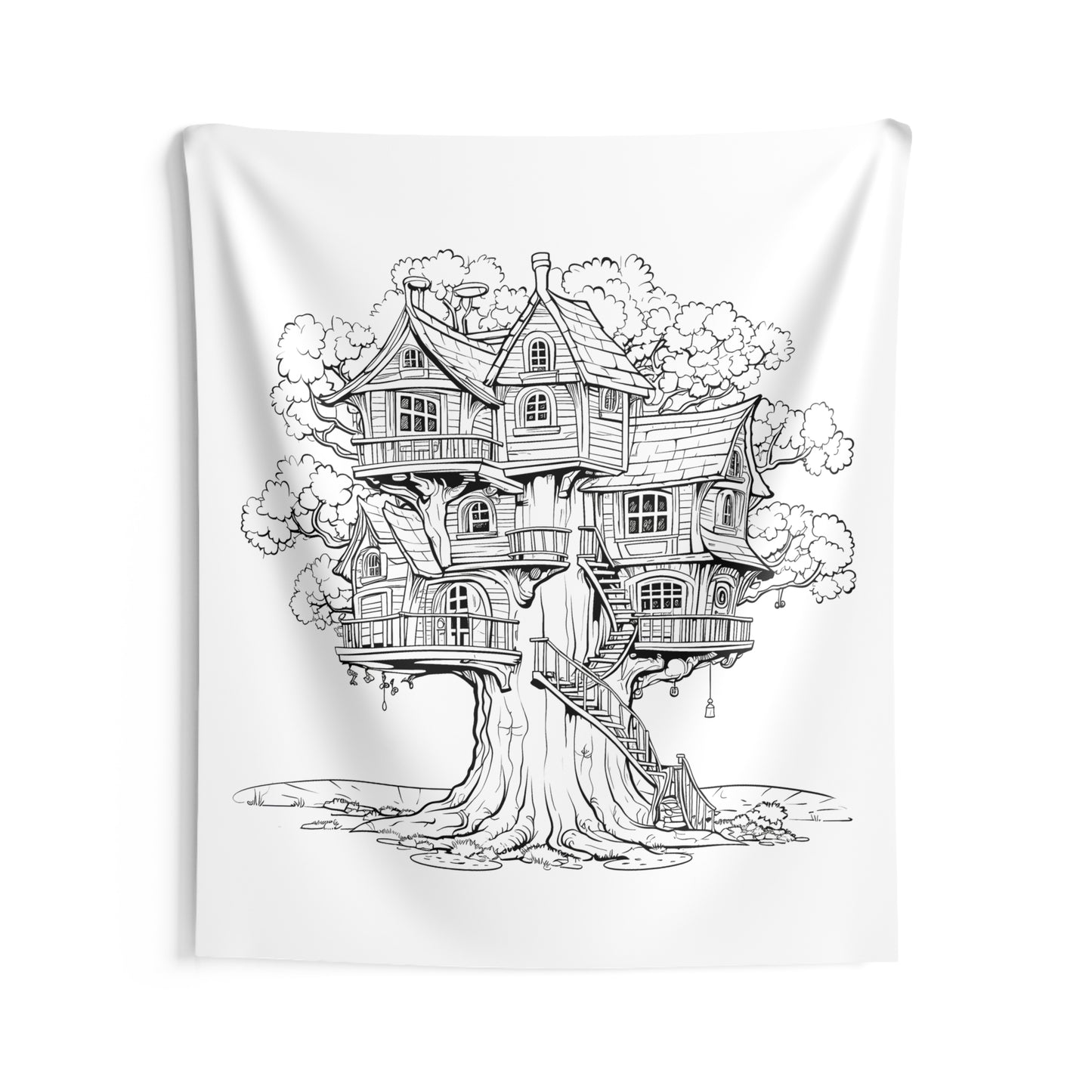 Indoor Wall Tapestries Coloring Kit with 10 Fabric Markers - Fantasy Treehouse