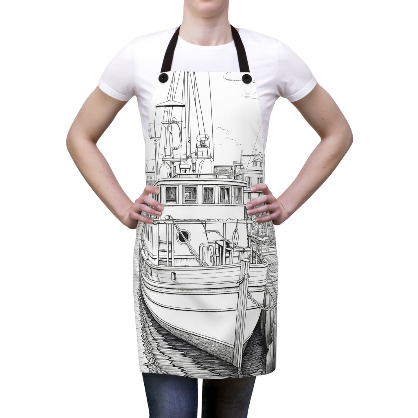 Apron Coloring Kit with 10 Fabric Markers - Fishing Boat at Dock