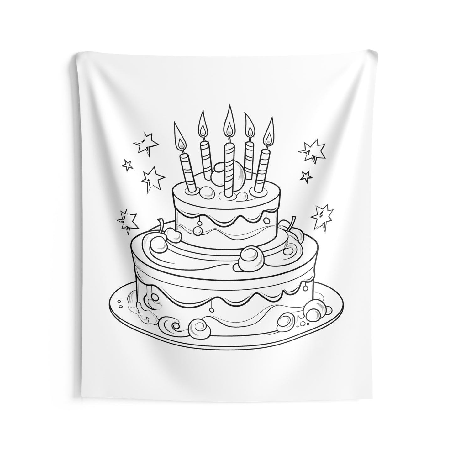 Indoor Wall Tapestries Coloring Kit with 10 Fabric Markers - Birthday Cake