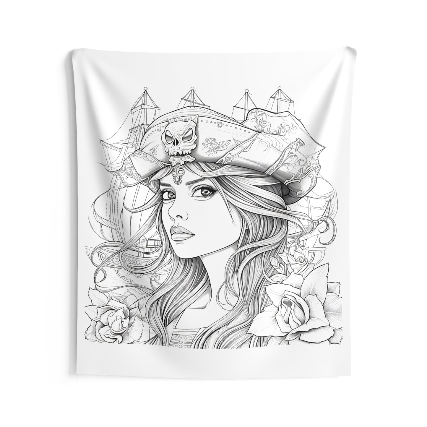 Indoor Wall Tapestries Coloring Kit with 10 Fabric Markers - Pirate Woman